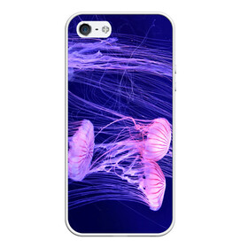 Чехол для iPhone 5/5S матовый с принтом Розовые медузы в Тюмени, Силикон | Область печати: задняя сторона чехла, без боковых панелей | аквариум | вода | дайвинг | милые | море | океан | плывет | подводный мир | рыбалка | рыбка | рыбы | стая | фауна