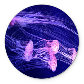 Коврик круглый с принтом Розовые медузы в Тюмени, резина и полиэстер | круглая форма, изображение наносится на всю лицевую часть | Тематика изображения на принте: аквариум | вода | дайвинг | милые | море | океан | плывет | подводный мир | рыбалка | рыбка | рыбы | стая | фауна