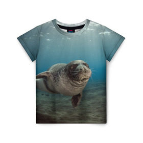 Детская футболка 3D с принтом Тюлень под водой в Тюмени, 100% гипоаллергенный полиэфир | прямой крой, круглый вырез горловины, длина до линии бедер, чуть спущенное плечо, ткань немного тянется | вода | дайвинг | жирный | косяк | красивые | милые | море | морская | морской котик | океан | плывет | подводный мир | прикольные | речная | рыба | рыбалка | стая | тюлень | усатый кот | фауна | чешуя