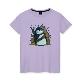 Женская футболка хлопок с принтом Пингвин-убивашка в Тюмени, 100% хлопок | прямой крой, круглый вырез горловины, длина до линии бедер, слегка спущенное плечо | 
