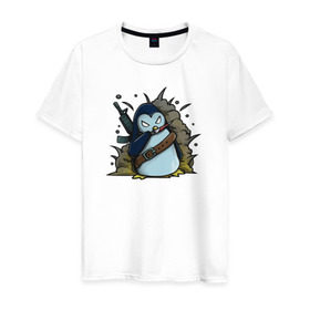 Мужская футболка хлопок с принтом Пингвин-убивашка в Тюмени, 100% хлопок | прямой крой, круглый вырез горловины, длина до линии бедер, слегка спущенное плечо. | 