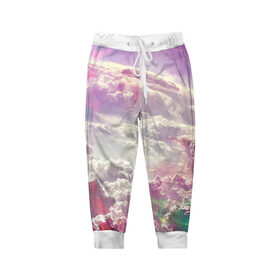 Детские брюки 3D с принтом Розовые облака в Тюмени, 100% полиэстер | манжеты по низу, эластичный пояс регулируется шнурком, по бокам два кармана без застежек, внутренняя часть кармана из мелкой сетки | небо | облака