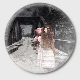 Значок с принтом Девочка с мишкой в Тюмени,  металл | круглая форма, металлическая застежка в виде булавки | 