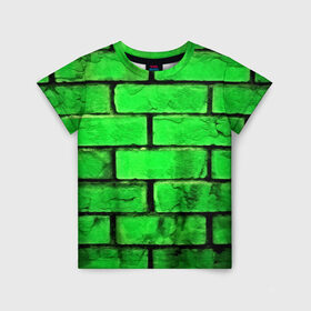 Детская футболка 3D с принтом Зелёные кирпичики в Тюмени, 100% гипоаллергенный полиэфир | прямой крой, круглый вырез горловины, длина до линии бедер, чуть спущенное плечо, ткань немного тянется | 3d | зелёные кирпичики | камень | краска | текстуры