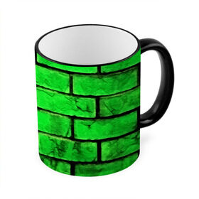 Кружка 3D с принтом Зелёные кирпичики в Тюмени, керамика | ёмкость 330 мл | Тематика изображения на принте: 3d | зелёные кирпичики | камень | краска | текстуры