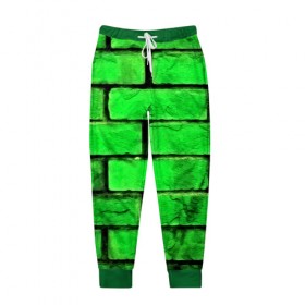 Мужские брюки 3D с принтом Зелёные кирпичики в Тюмени, 100% полиэстер | манжеты по низу, эластичный пояс регулируется шнурком, по бокам два кармана без застежек, внутренняя часть кармана из мелкой сетки | Тематика изображения на принте: 3d | зелёные кирпичики | камень | краска | текстуры