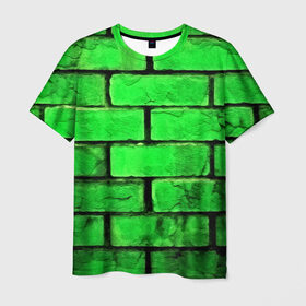 Мужская футболка 3D с принтом Зелёные кирпичики в Тюмени, 100% полиэфир | прямой крой, круглый вырез горловины, длина до линии бедер | 3d | зелёные кирпичики | камень | краска | текстуры