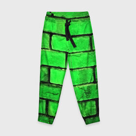Детские брюки 3D с принтом Зелёные кирпичики в Тюмени, 100% полиэстер | манжеты по низу, эластичный пояс регулируется шнурком, по бокам два кармана без застежек, внутренняя часть кармана из мелкой сетки | 3d | зелёные кирпичики | камень | краска | текстуры
