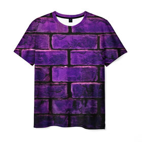 Мужская футболка 3D с принтом кирпичики в Тюмени, 100% полиэфир | прямой крой, круглый вырез горловины, длина до линии бедер | 3d | камень | кирпичики | прикольные | текстура | фиолетовые