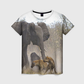 Женская футболка 3D с принтом Гиены охотятся на слона в Тюмени, 100% полиэфир ( синтетическое хлопкоподобное полотно) | прямой крой, круглый вырез горловины, длина до линии бедер | Тематика изображения на принте: африка | африканский | бивни | большой | гигант джунгли | гиены | индийский | индия | лесной великан | мамонт | огромный | охота | саванна | сафари | серый | слон | слониха | стадо | уши | хобот