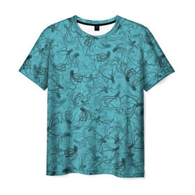 Мужская футболка 3D с принтом Осьминоги в Тюмени, 100% полиэфир | прямой крой, круглый вырез горловины, длина до линии бедер | дайвинг | кракен | ктулху | малюск | море | океан | осьминог | паттерн | рыбалка | спрут