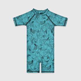 Детский купальный костюм 3D с принтом Осьминоги в Тюмени, Полиэстер 85%, Спандекс 15% | застежка на молнии на спине | дайвинг | кракен | ктулху | малюск | море | океан | осьминог | паттерн | рыбалка | спрут