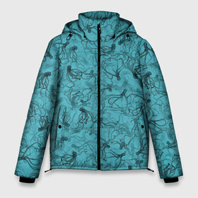 Мужская зимняя куртка 3D с принтом Осьминоги в Тюмени, верх — 100% полиэстер; подкладка — 100% полиэстер; утеплитель — 100% полиэстер | длина ниже бедра, свободный силуэт Оверсайз. Есть воротник-стойка, отстегивающийся капюшон и ветрозащитная планка. 

Боковые карманы с листочкой на кнопках и внутренний карман на молнии. | Тематика изображения на принте: дайвинг | кракен | ктулху | малюск | море | океан | осьминог | паттерн | рыбалка | спрут
