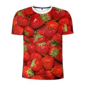 Мужская футболка 3D спортивная с принтом Клубника 3 в Тюмени, 100% полиэстер с улучшенными характеристиками | приталенный силуэт, круглая горловина, широкие плечи, сужается к линии бедра | десерт | еда | клубника | красный | лето | текстура | узор | ягоды