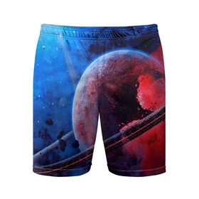 Мужские шорты 3D спортивные с принтом Сатурн в Тюмени,  |  | Тематика изображения на принте: планеты | синий | яркий
