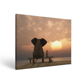 Холст прямоугольный с принтом Слон с собакой на лавке, закат в Тюмени, 100% ПВХ |  | 