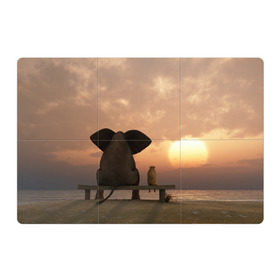 Магнитный плакат 3Х2 с принтом Слон с собакой на лавке, закат в Тюмени, Полимерный материал с магнитным слоем | 6 деталей размером 9*9 см | 