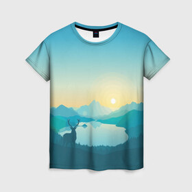 Женская футболка 3D с принтом Природа в Тюмени, 100% полиэфир ( синтетическое хлопкоподобное полотно) | прямой крой, круглый вырез горловины, длина до линии бедер | горы | графика | закат | лес | олень | природа | рисунок