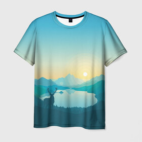 Мужская футболка 3D с принтом Природа в Тюмени, 100% полиэфир | прямой крой, круглый вырез горловины, длина до линии бедер | Тематика изображения на принте: горы | графика | закат | лес | олень | природа | рисунок