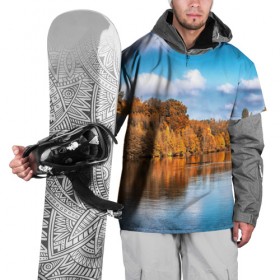 Накидка на куртку 3D с принтом Река в Тюмени, 100% полиэстер |  | берег | вода | деревья | лес | небо | осень | природа | река
