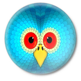 Значок с принтом Сова в Тюмени,  металл | круглая форма, металлическая застежка в виде булавки | 3d | глаза | голова | другие | животные | нос | прикольные | птицы | сова | цветные | яркие