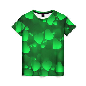 Женская футболка 3D с принтом Зеленые сердечки в Тюмени, 100% полиэфир ( синтетическое хлопкоподобное полотно) | прямой крой, круглый вырез горловины, длина до линии бедер | 14 февраля | 3d | день святого валентина | другие | зеленые | картинки | красивые | любовь | праздник | прикольные | сердечки | текстуры | яркие