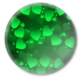 Значок с принтом Зеленые сердечки в Тюмени,  металл | круглая форма, металлическая застежка в виде булавки | 14 февраля | 3d | день святого валентина | другие | зеленые | картинки | красивые | любовь | праздник | прикольные | сердечки | текстуры | яркие