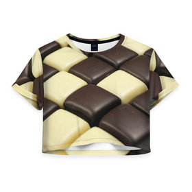 Женская футболка 3D укороченная с принтом Шоколадные конфеты в Тюмени, 100% полиэстер | круглая горловина, длина футболки до линии талии, рукава с отворотами | десерт | еда | конфеты | сладкое | структуры | шахматы | шоколад