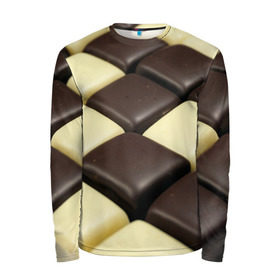 Мужской лонгслив 3D с принтом Шоколадные конфеты в Тюмени, 100% полиэстер | длинные рукава, круглый вырез горловины, полуприлегающий силуэт | десерт | еда | конфеты | сладкое | структуры | шахматы | шоколад