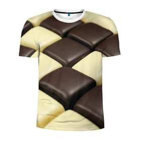 Мужская футболка 3D спортивная с принтом Шоколадные конфеты в Тюмени, 100% полиэстер с улучшенными характеристиками | приталенный силуэт, круглая горловина, широкие плечи, сужается к линии бедра | Тематика изображения на принте: десерт | еда | конфеты | сладкое | структуры | шахматы | шоколад