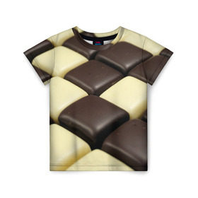 Детская футболка 3D с принтом Шоколадные конфеты в Тюмени, 100% гипоаллергенный полиэфир | прямой крой, круглый вырез горловины, длина до линии бедер, чуть спущенное плечо, ткань немного тянется | Тематика изображения на принте: десерт | еда | конфеты | сладкое | структуры | шахматы | шоколад
