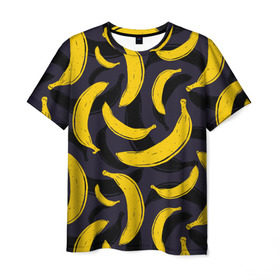 Мужская футболка 3D с принтом Бананы в Тюмени, 100% полиэфир | прямой крой, круглый вырез горловины, длина до линии бедер | Тематика изображения на принте: bananas | food. vegan | fruit | yellow | бананы | веган | еда | желтый | фрукты
