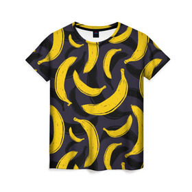 Женская футболка 3D с принтом Бананы в Тюмени, 100% полиэфир ( синтетическое хлопкоподобное полотно) | прямой крой, круглый вырез горловины, длина до линии бедер | bananas | food. vegan | fruit | yellow | бананы | веган | еда | желтый | фрукты
