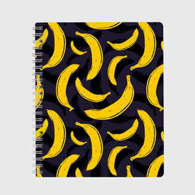 Тетрадь с принтом Бананы в Тюмени, 100% бумага | 48 листов, плотность листов — 60 г/м2, плотность картонной обложки — 250 г/м2. Листы скреплены сбоку удобной пружинной спиралью. Уголки страниц и обложки скругленные. Цвет линий — светло-серый
 | Тематика изображения на принте: bananas | food. vegan | fruit | yellow | бананы | веган | еда | желтый | фрукты