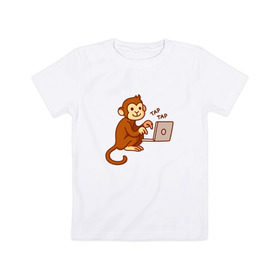Детская футболка хлопок с принтом Codefest`17_6 в Тюмени, 100% хлопок | круглый вырез горловины, полуприлегающий силуэт, длина до линии бедер | codefest | tap | админ | код | кодефест | кодфест | ноутбук | обезьяна | программирование | программист | тап