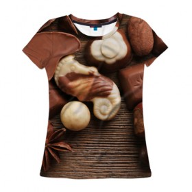 Женская футболка 3D с принтом Рай сладкоежки в Тюмени, 100% полиэфир ( синтетическое хлопкоподобное полотно) | прямой крой, круглый вырез горловины, длина до линии бедер | 