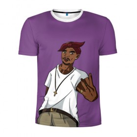 Мужская футболка 3D спортивная с принтом Шакур в Тюмени, 100% полиэстер с улучшенными характеристиками | приталенный силуэт, круглая горловина, широкие плечи, сужается к линии бедра | 2pac | rap | shakur | tupac | рэп | тупак | шакур