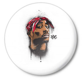 Значок с принтом 2Pac в Тюмени,  металл | круглая форма, металлическая застежка в виде булавки | 2pac | rap | shakur | tupac | рэп | тупак | шакур
