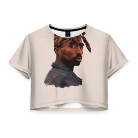 Женская футболка 3D укороченная с принтом Tupac в Тюмени, 100% полиэстер | круглая горловина, длина футболки до линии талии, рукава с отворотами | 2pac | rap | shakur | tupac | рэп | тупак | шакур