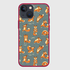 Чехол для iPhone 13 mini с принтом Foxes yoga в Тюмени,  |  | fitness | fox | yoga | йога | лис | лиса | лисенок | фитнесс