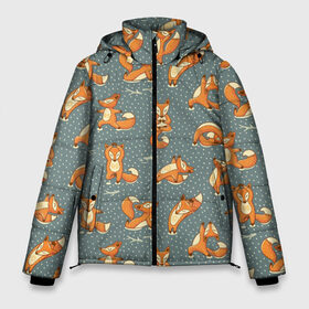 Мужская зимняя куртка 3D с принтом Foxes yoga в Тюмени, верх — 100% полиэстер; подкладка — 100% полиэстер; утеплитель — 100% полиэстер | длина ниже бедра, свободный силуэт Оверсайз. Есть воротник-стойка, отстегивающийся капюшон и ветрозащитная планка. 

Боковые карманы с листочкой на кнопках и внутренний карман на молнии. | fitness | fox | yoga | йога | лис | лиса | лисенок | фитнесс