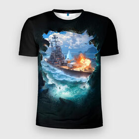 Мужская футболка 3D спортивная с принтом Корабль в Тюмени, 100% полиэстер с улучшенными характеристиками | приталенный силуэт, круглая горловина, широкие плечи, сужается к линии бедра | 9 мая | вмф | вмф россии | военно морской флот | день победы | корабль | море | россия