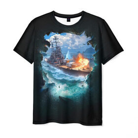 Мужская футболка 3D с принтом Корабль в Тюмени, 100% полиэфир | прямой крой, круглый вырез горловины, длина до линии бедер | 9 мая | вмф | вмф россии | военно морской флот | день победы | корабль | море | россия