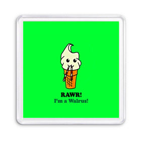 Магнит 55*55 с принтом Смешное мороженко в Тюмени, Пластик | Размер: 65*65 мм; Размер печати: 55*55 мм | минимализм | мороженко | я морж
