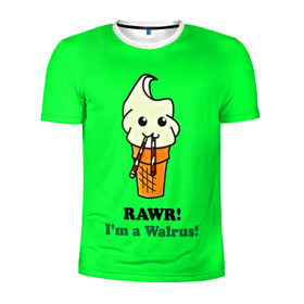 Мужская футболка 3D спортивная с принтом Смешное мороженко в Тюмени, 100% полиэстер с улучшенными характеристиками | приталенный силуэт, круглая горловина, широкие плечи, сужается к линии бедра | Тематика изображения на принте: минимализм | мороженко | я морж