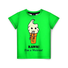Детская футболка 3D с принтом Смешное мороженко в Тюмени, 100% гипоаллергенный полиэфир | прямой крой, круглый вырез горловины, длина до линии бедер, чуть спущенное плечо, ткань немного тянется | минимализм | мороженко | я морж