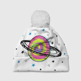 Шапка 3D c помпоном с принтом Планета в Тюмени, 100% полиэстер | универсальный размер, печать по всей поверхности изделия | звезда | звезды | космос | планета | планеты | ракета | ракеты