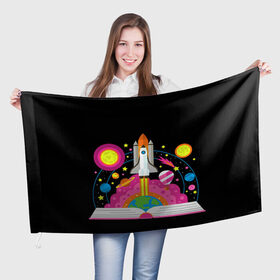Флаг 3D с принтом Космос в Тюмени, 100% полиэстер | плотность ткани — 95 г/м2, размер — 67 х 109 см. Принт наносится с одной стороны | звезды | космос | планета | ракета