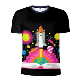 Мужская футболка 3D спортивная с принтом Космос в Тюмени, 100% полиэстер с улучшенными характеристиками | приталенный силуэт, круглая горловина, широкие плечи, сужается к линии бедра | звезды | космос | планета | ракета