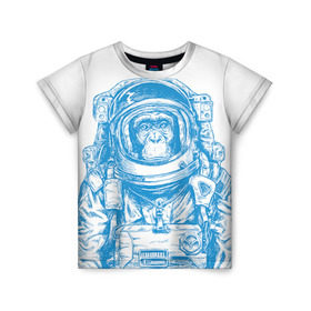 Детская футболка 3D с принтом Космомакака в Тюмени, 100% гипоаллергенный полиэфир | прямой крой, круглый вырез горловины, длина до линии бедер, чуть спущенное плечо, ткань немного тянется | Тематика изображения на принте: день космонавтики | звезда | звезды | космонавт | космонавты | космос | планета | планеты | ракета | ракеты